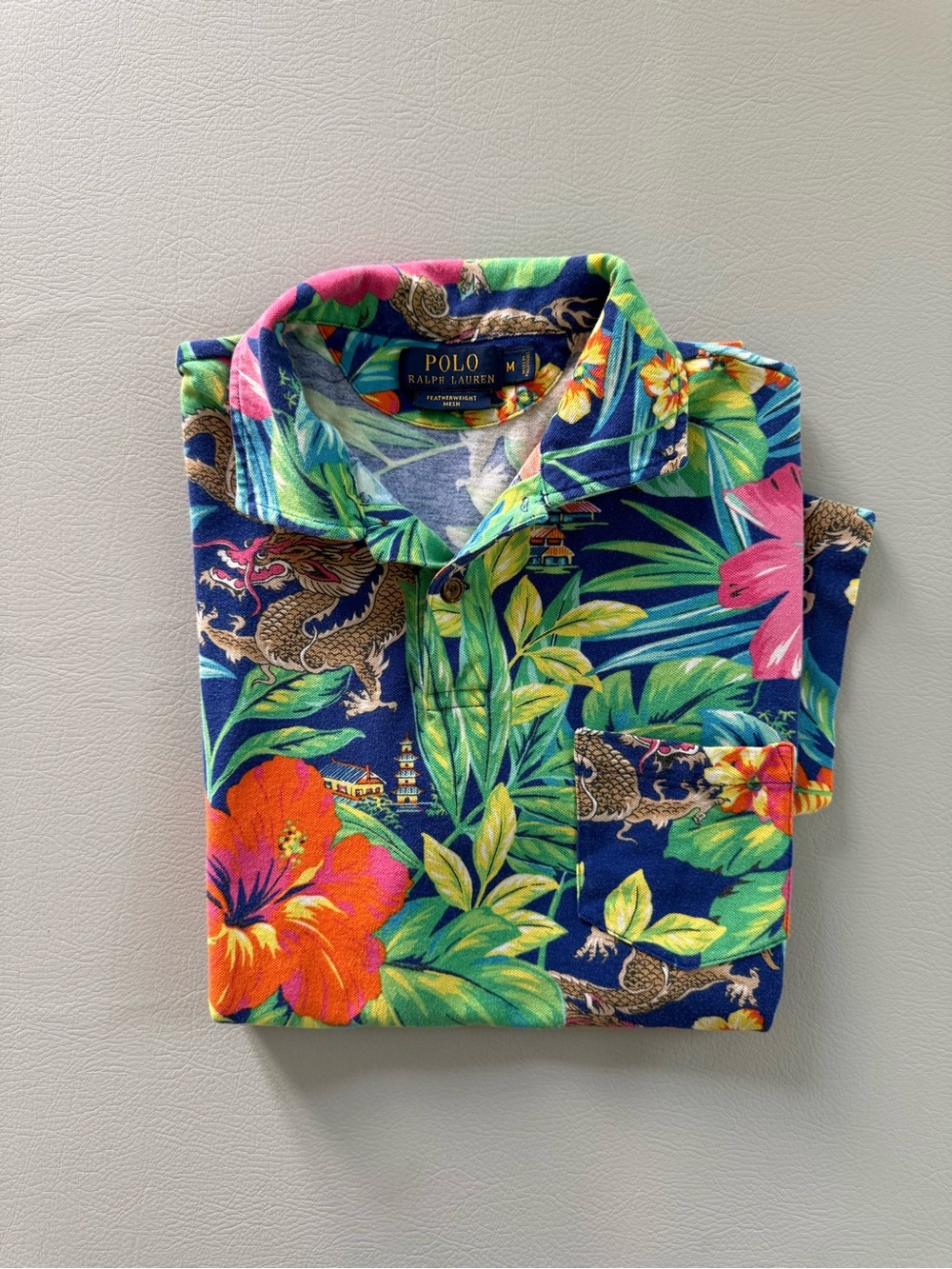 Polo Ralph Lauren Men’s Dragon Hibiscus Hawiian Polo Shirt size Medium